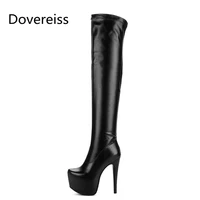 dovereiss fashion winter sexy pointed toe white over the knee boots clear heels boots platform boots stilettos heels 30 48