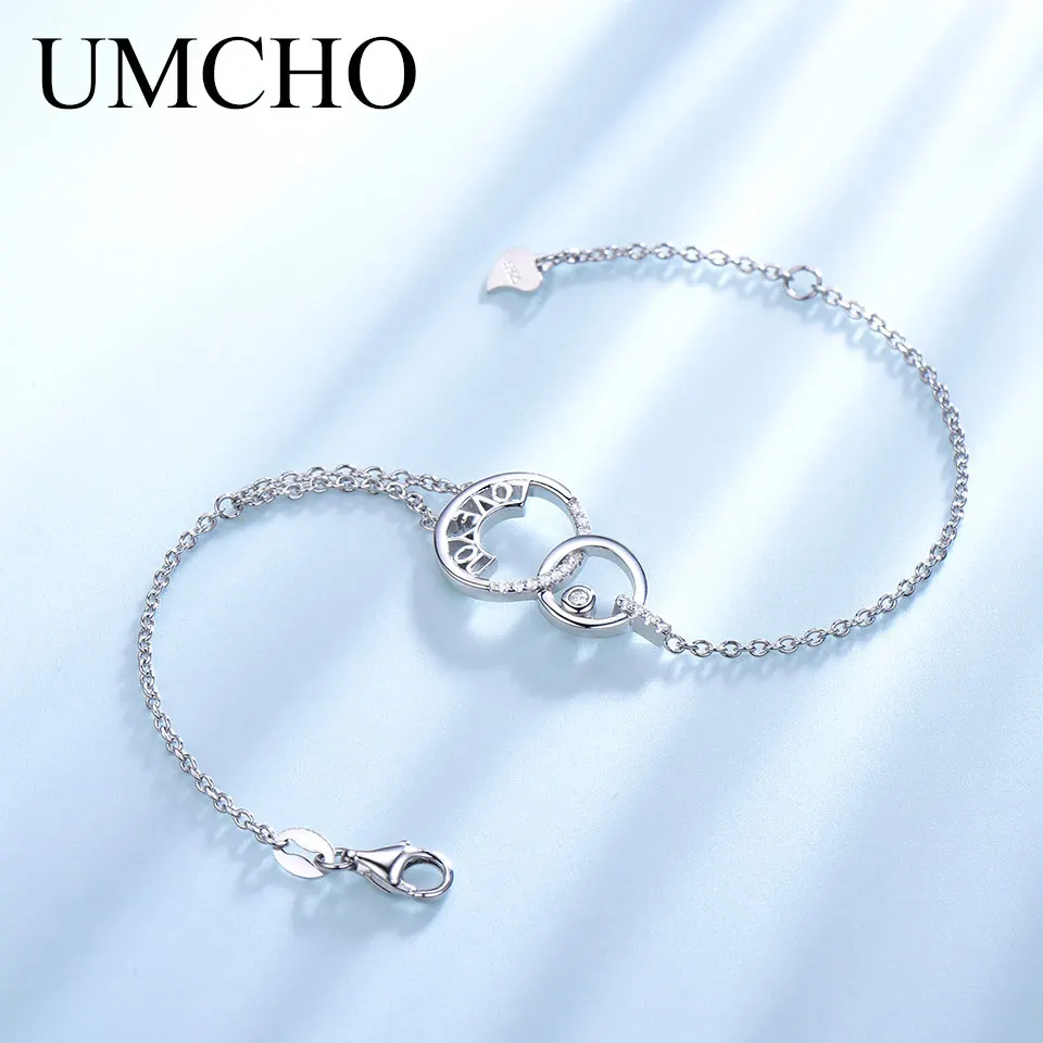 Женский серебряный браслет UMCHO с надписью LOVE YOU браслеты буквами из серебра 925