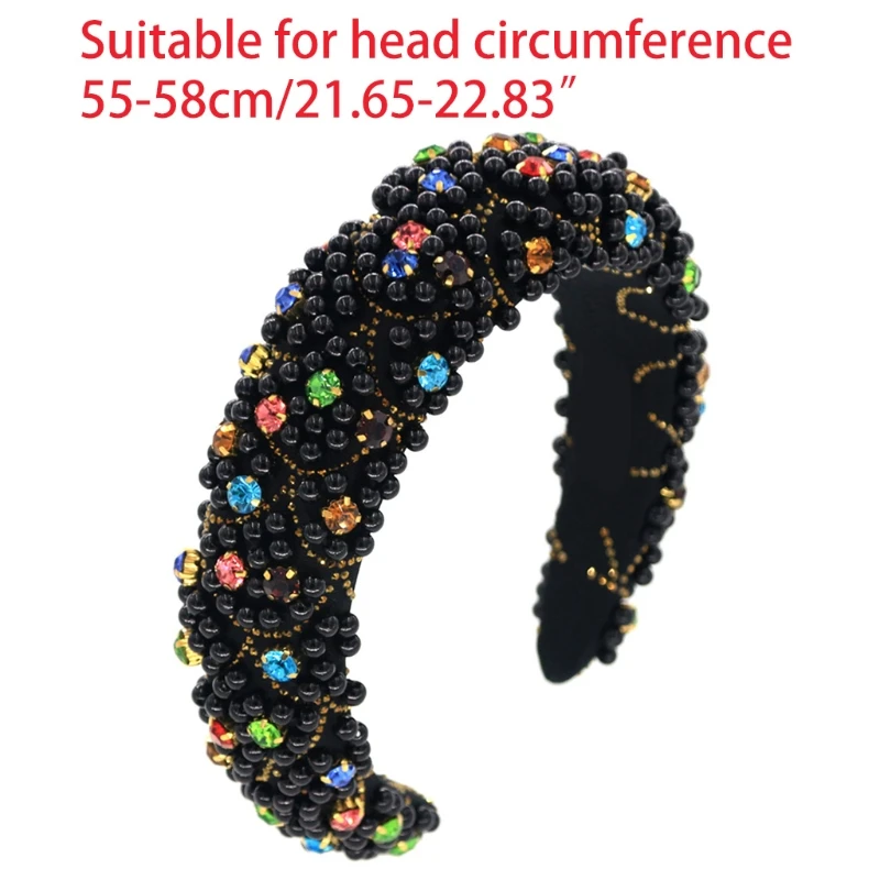 

Women Sponge Padded Jewelry Headband Handmade Colorful Glass Drill Pearl Beading Luxury Hair Hoop Non-Slip Resin Prom Party Head