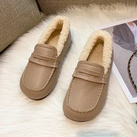 2021 winter plush warm ladies fur loafer shoes round toe shallow mouth non slip flat shoes outdoor moccasin ladies driving shoes