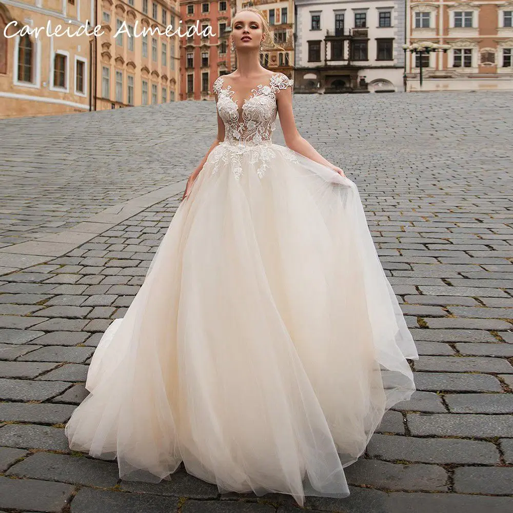 Сексуальный лиф с кружевной аппликацией свадебные платья цвета шампанского