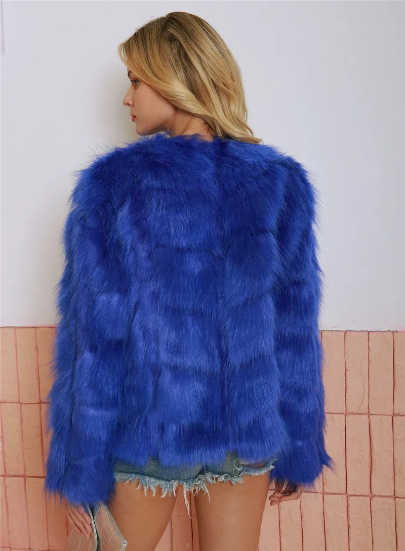 LANSHIFEI New Faux Fur Coat High Quality Fashion Slim Black Red Pink Faux Fur Jacket Fake Rabbit Fur Coat