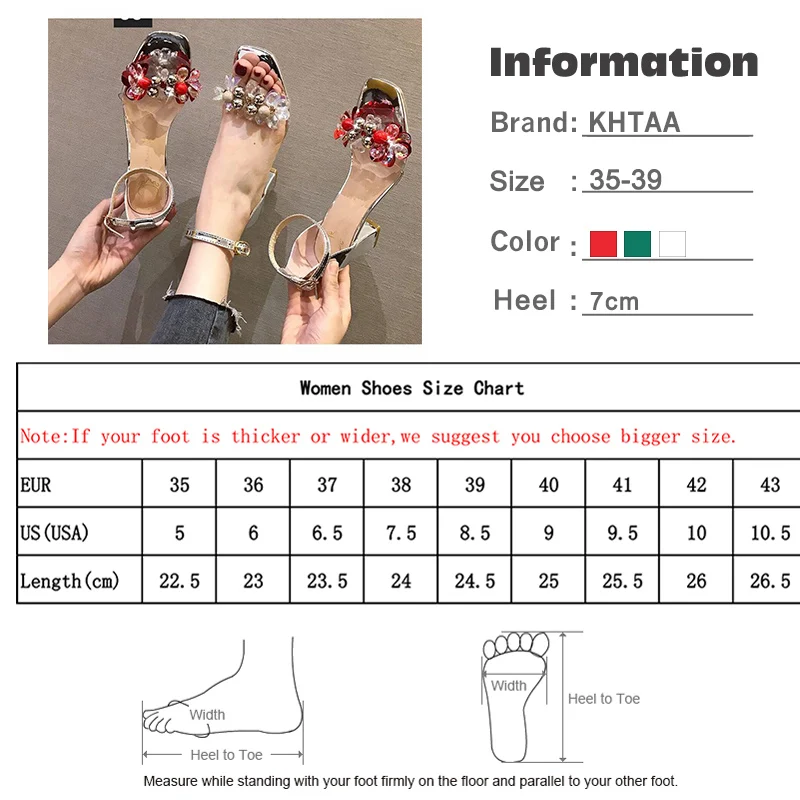

Women Crystal Bling Sandals Transparent String Bead Shoes High Heels Ladies Open Toe Casual Ankle Strap Outside Female Footwear