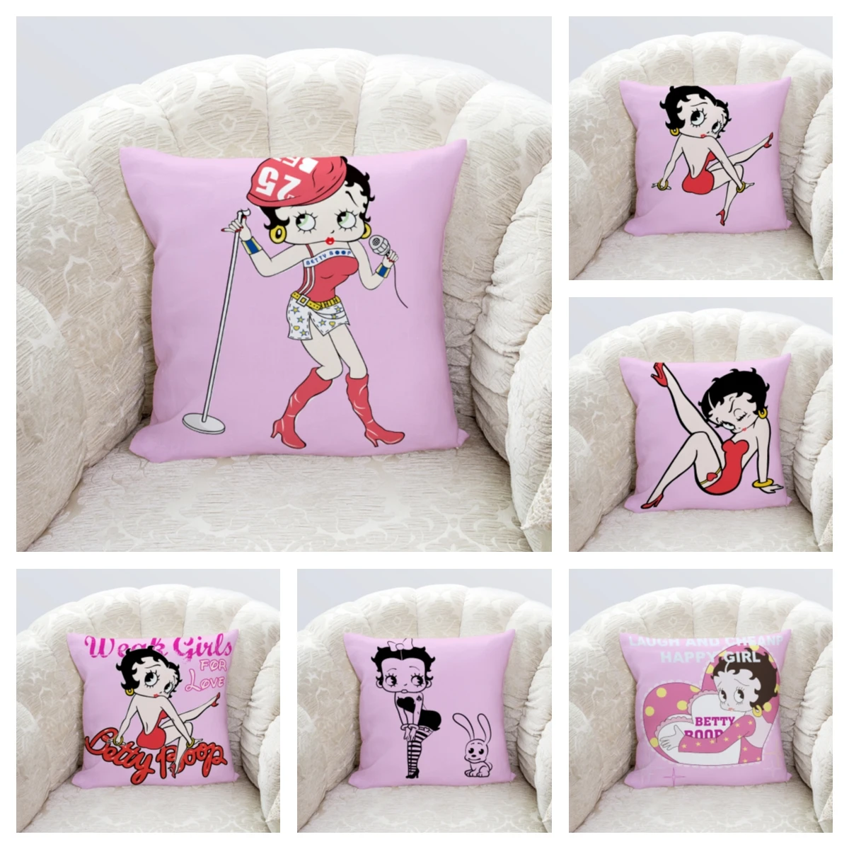 

Cute cartoon girl cute ins pillow cover living room sofa cushion square pillow cover 45x45 pink throw pillow home decore