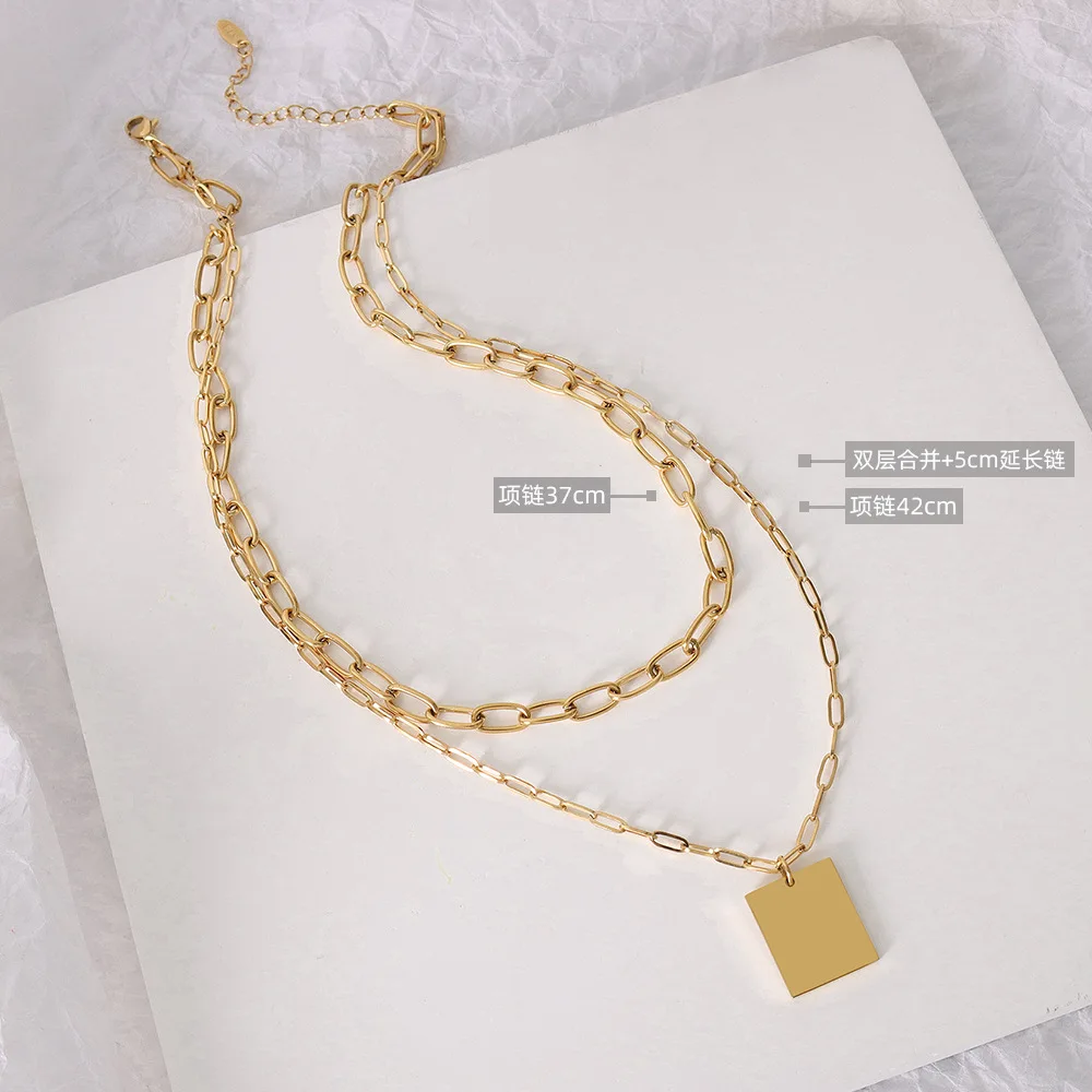 

French jewelry in wind square brand chocker retro clavicle chain titanium steel 18k gold double-layer necklace luxury jewelry