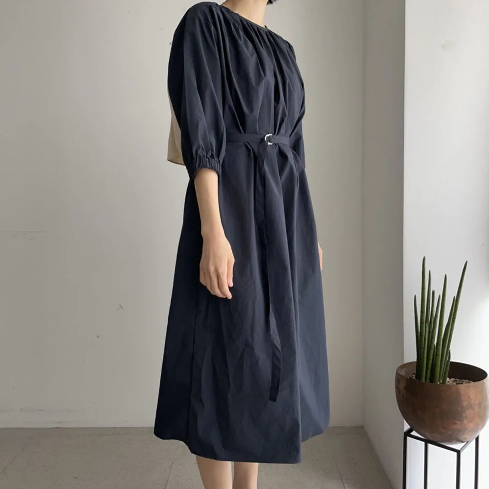 

Dress Elegant French Design Contrast Color Mid-length Women Japanese Style Stitching Office Ladies 2021 New Spring Summer Wear