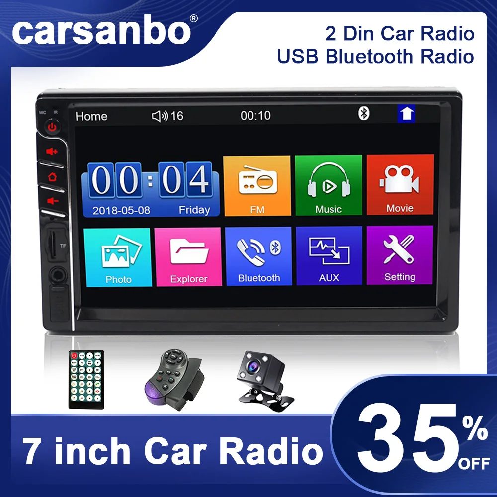 

2 Din Car Radio Bluetooth 7" Touch Screen Stereo FM Audio Stereo MP5 Player SD USB With / Without Camera 12V HD