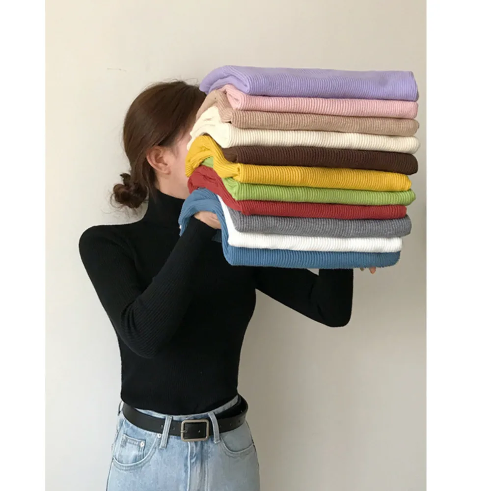 

Осенне-зимняя облегающая теплая рубашка с высоким воротником и длинными рукавами облегающий Женский вязаный свитер с лацканами