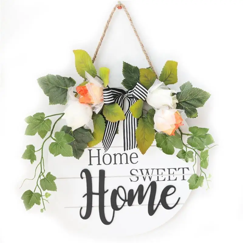 

1Pc Wooden Welcome Home Artificial Flower Sweet Home Love Sign Beautifully Decorated Store Wall Hanging Sig