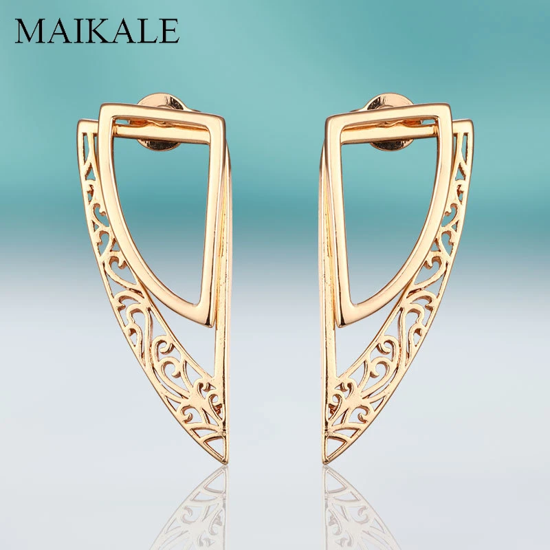 MAIKALE, изысканные золотые, серебряные, полые серьги с металлическими крылышками, серьги-гвоздики с большим цветком для женщин, ювелирные изделия для свадебной вечеринки, модные подарки