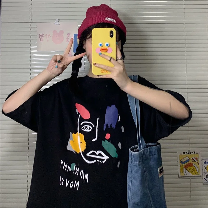 

O-Neck Graphic T Shirts Streetwear Short Sleeve Tees Casual Loose Mujer Camisetas Korean Fashion Summner Clothes for Women