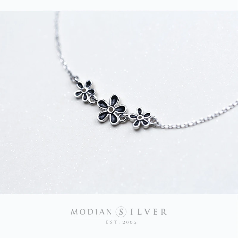 Modian Simple Vintage Design Enamel Flower Silver Anklet for Women Sterling 925 Bracelet Ankle and Leg Foot Jewelry | Украшения и