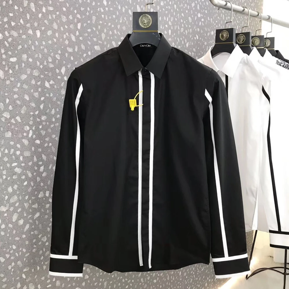 DUYOU Мужская рубашка хлопок мужская классическая строченная с лентой