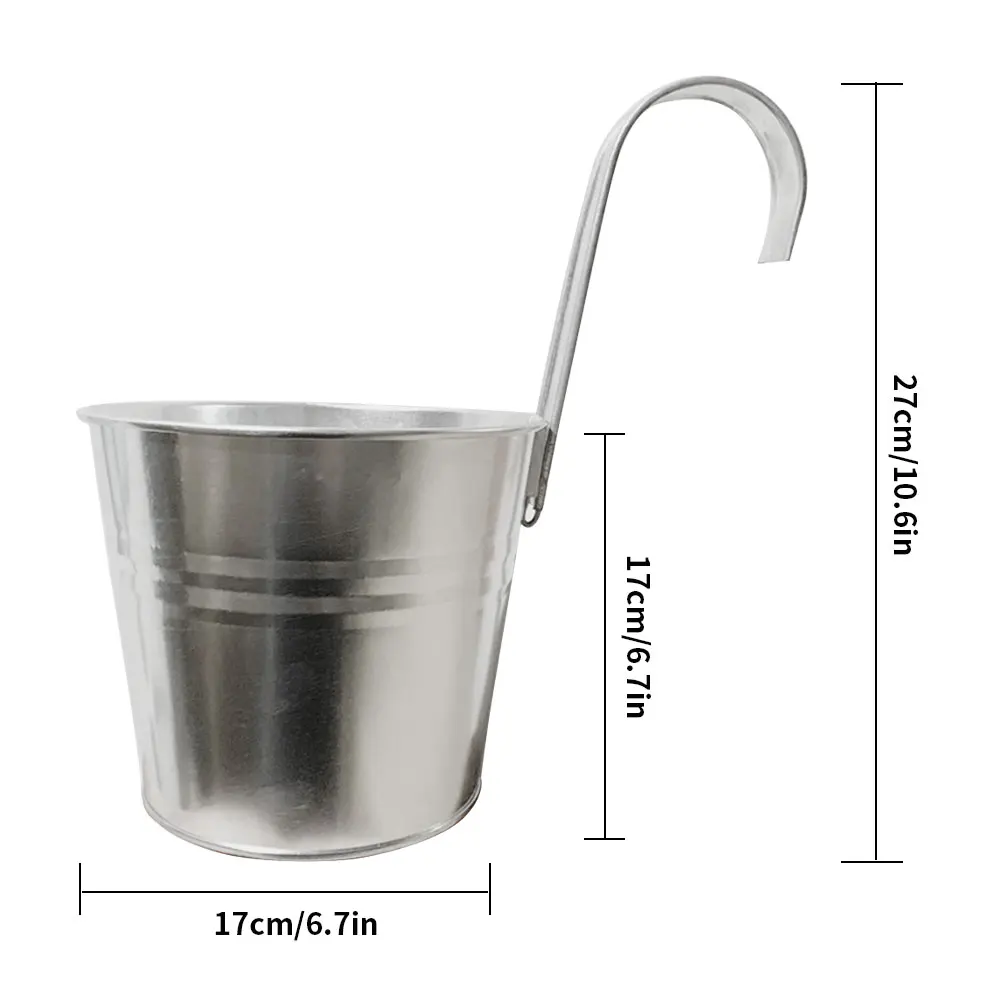 

Metal Bucket Flower Hanging Pot Balcony Garden Pots Plant Flower Holders Wall Hanging With Hook Drainage Hole Home Garden Decor