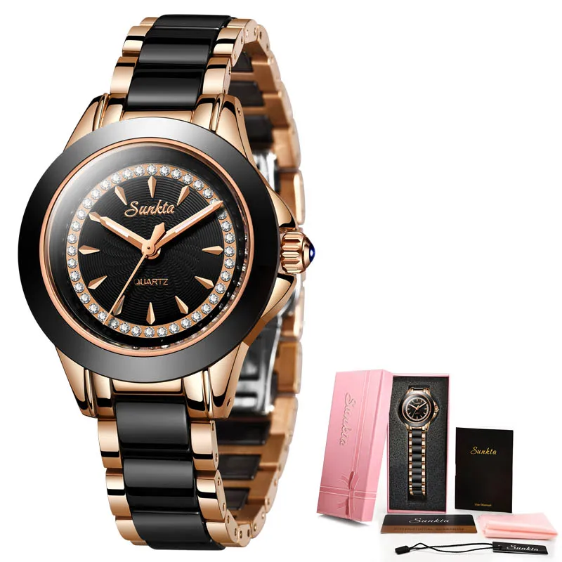 SUNKTA Quartz Women Watches Ceramics Stainless Steel Watches Women Top Luxury Brand Ladies Boutique Bracelet Watch Reloj De Dama enlarge