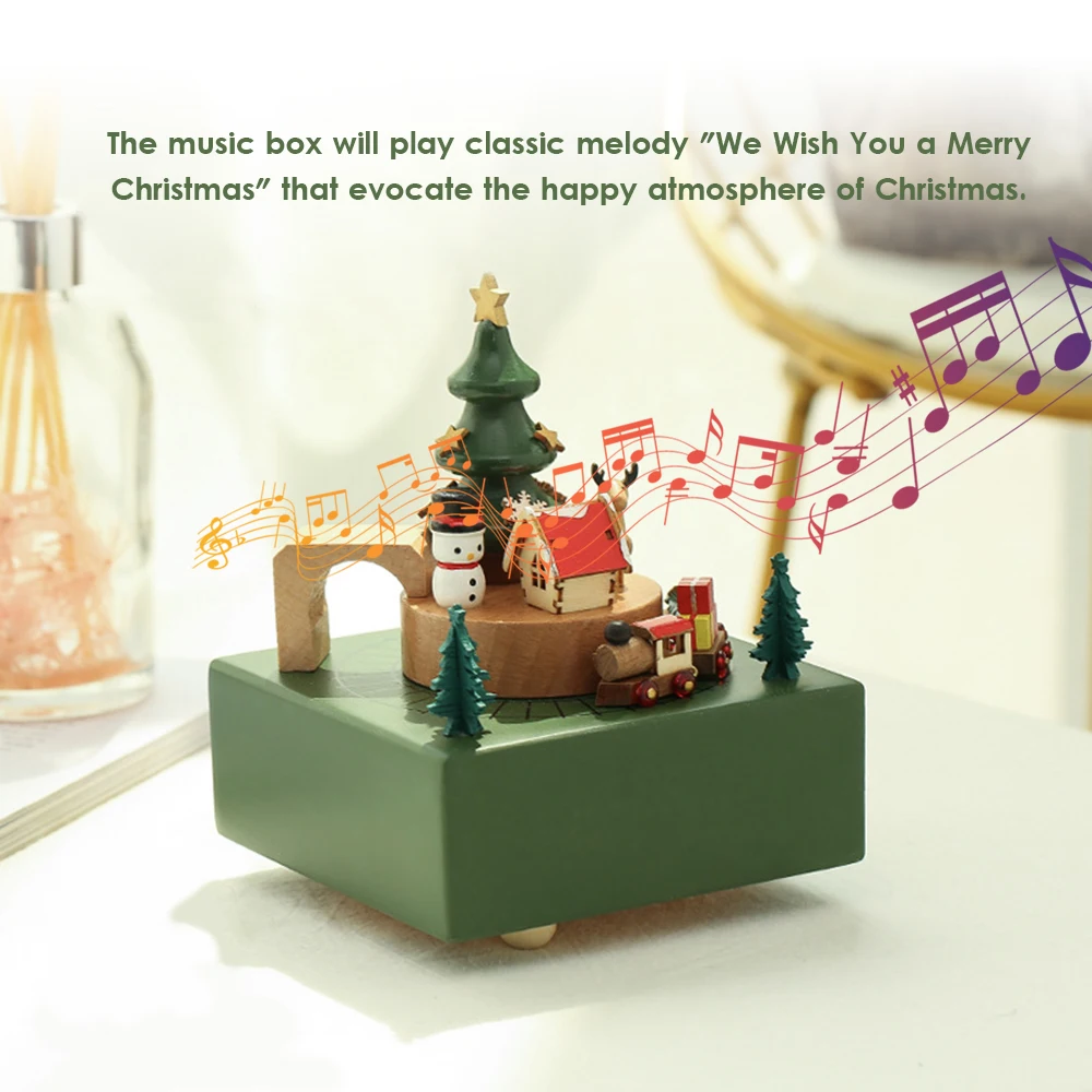 

Christmas Train Music Box Stem-winding Musical Box Beech Wood Music Box Moving Magnetic Toggle Switch Excellent Gifts Decoration