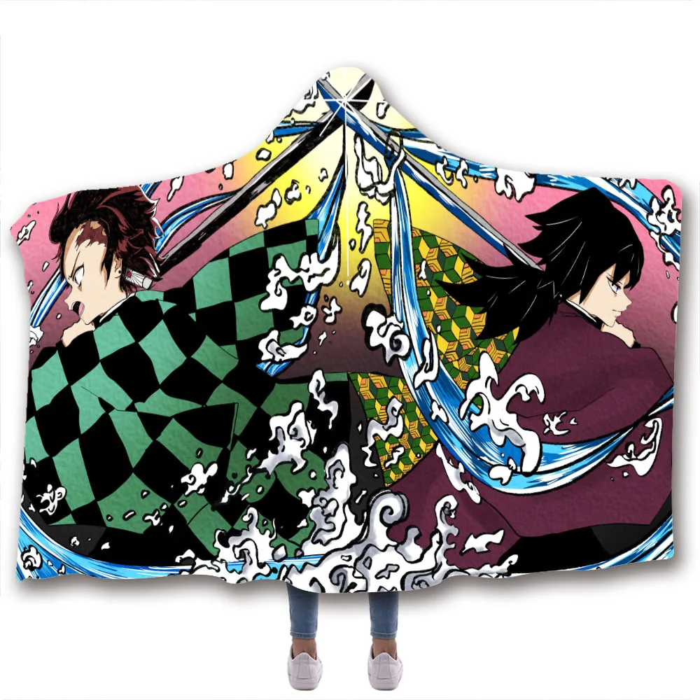Аниме демон убийца печатных плюша на меху с капюшоном и застежкой Одеяло теплые s