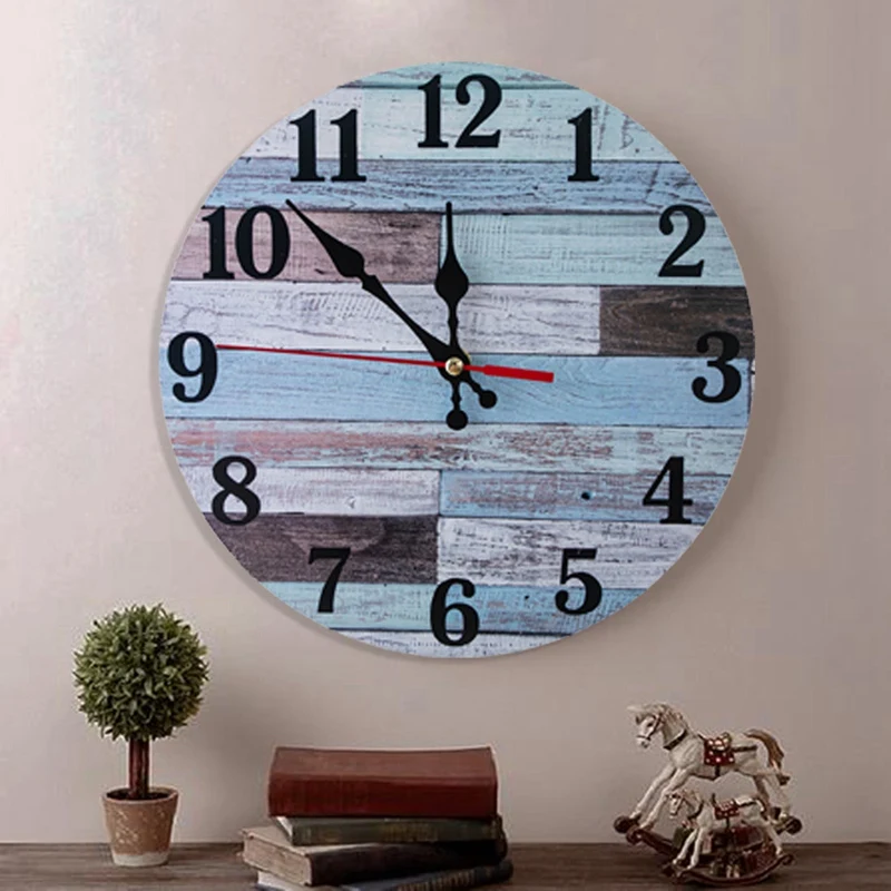 

MLGB Wooden Wall Clock Silent Non-Ticking Battery Operated Vintage Round Rustic Coastal Wall Clocks Decorative 10 Inch