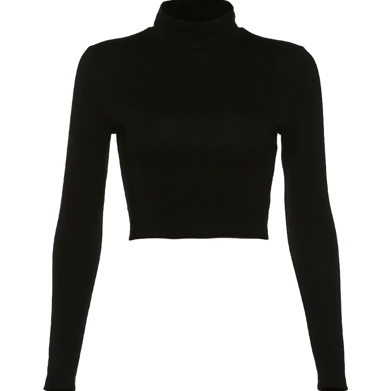 

XUXI Women Sexy, TShirt, Turtleneck, Backless, Long Sleeve, T-shirt, Female, Cropped, Top, Fashion, Spring Autumn 2021, E586