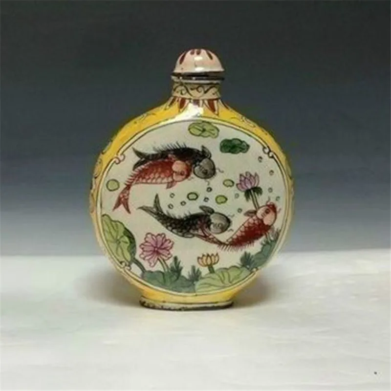 Китайская перегородчатая эмаль ручной росписью рыбы табак бутылочки Цяньлун