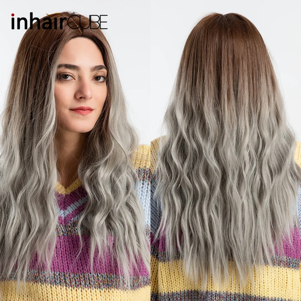 Парик INHAIR CUBE с темными корнями Омбре Синтетические длинные волнистые волосы