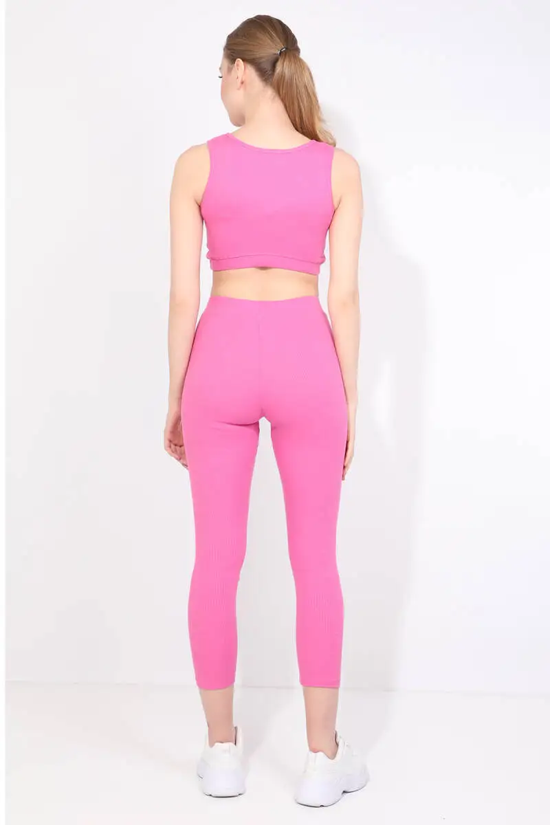 Womens Fuchsia Ribbed Sports Tights Set