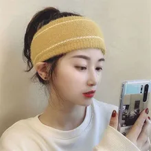 Bandeau rayé en laine tricotée pour femmes, couvre chef chaud, collection automne et hiver  (4)