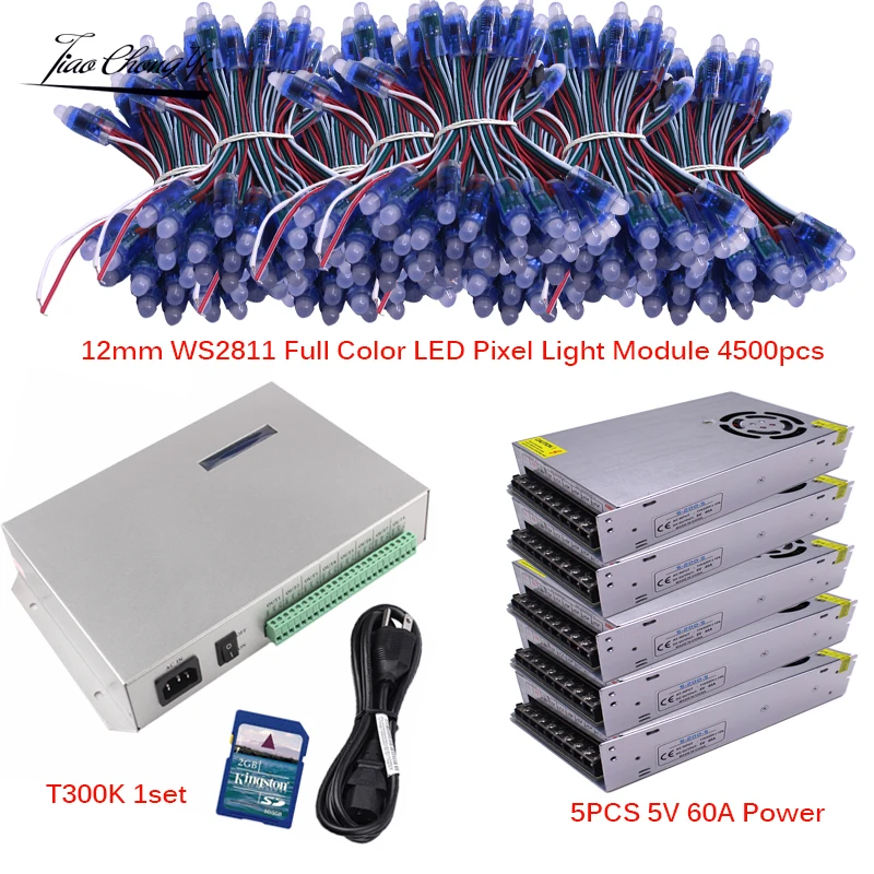 4500pcs12mm WS2811 RGB полный Цвет пикселей светильник Модуль + T300K 8 портов 8192 контроллер 5V