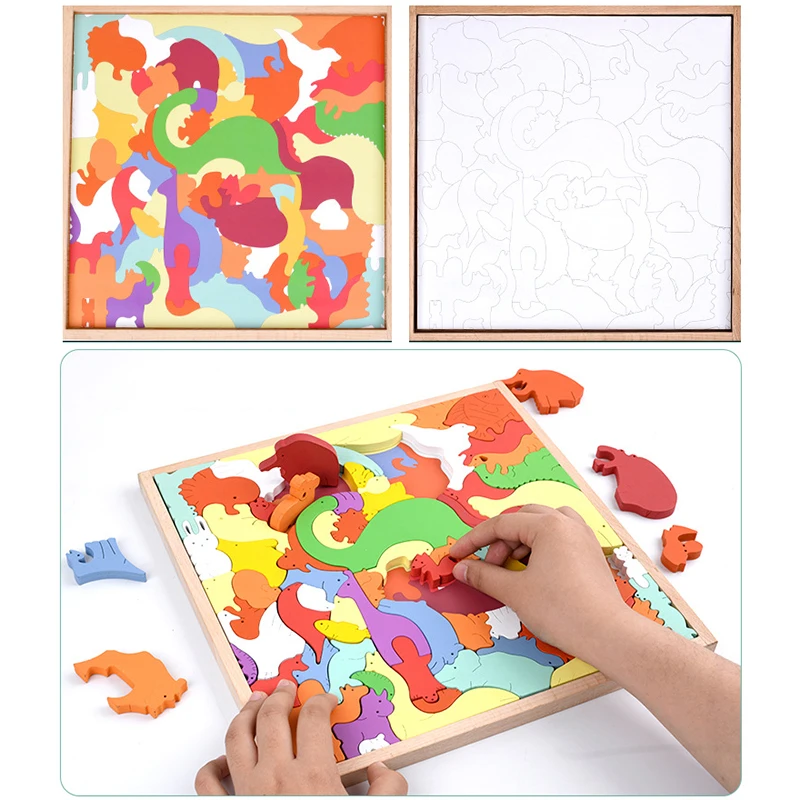 

Wooden Animal Blocks 3D Jigsaw Puzzle Baby Toys Animal Shaped Pieces Wooden Puzzle Educational Stacking Matching Game