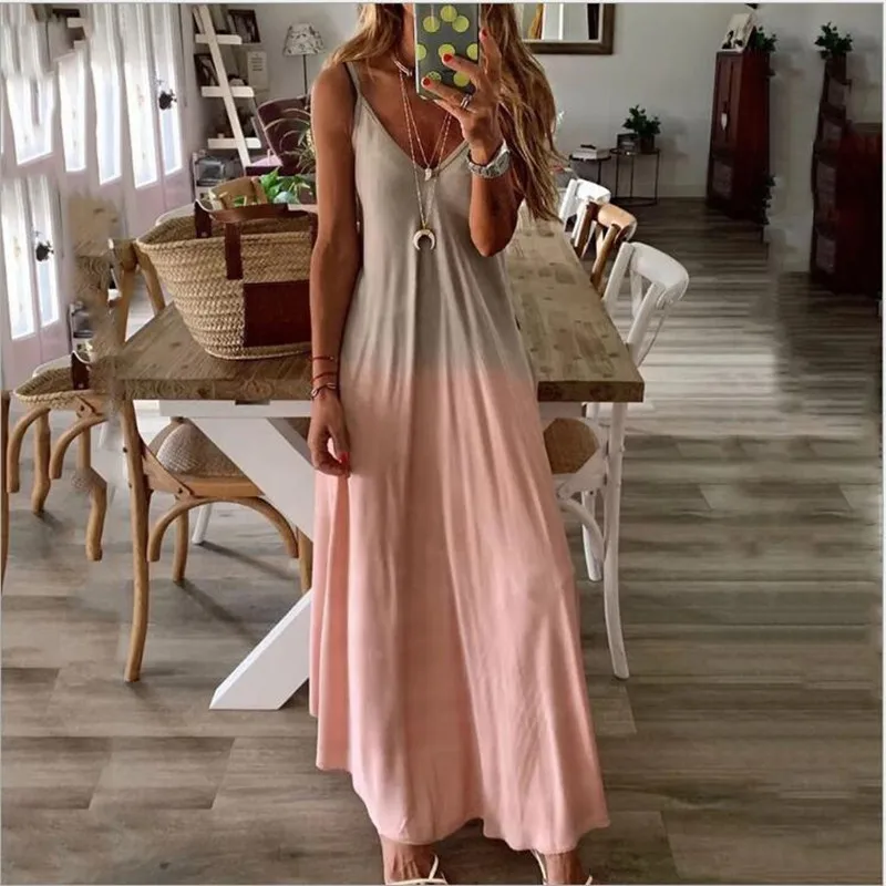 

Plus Size Sleeveless Long Dress Women sexy backless v-neck loose party dresses off shoulder strap a-line dress