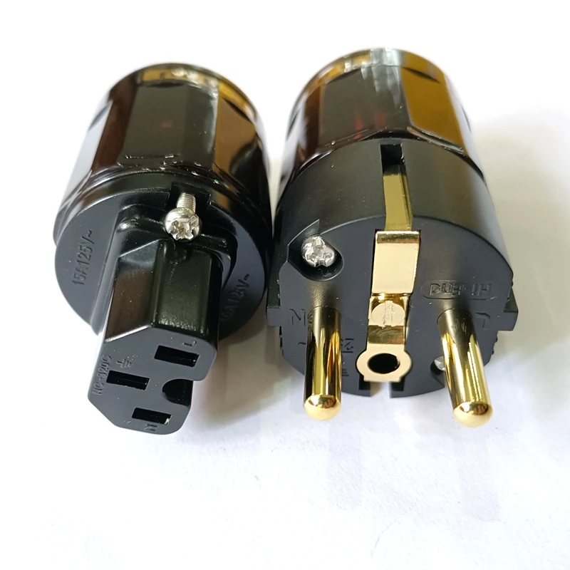Hi-Fi аудио Пара Позолоченные C-079 разъем IEC + P-079E Schuko Eu Мощность переходник для AC шнур