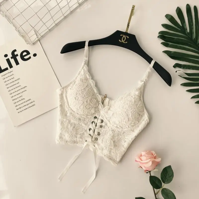 

womens clothing 2020 summer sexy tank top nightclub bodycon white shirt lace spaghetti strap halter crop tops bustier top women