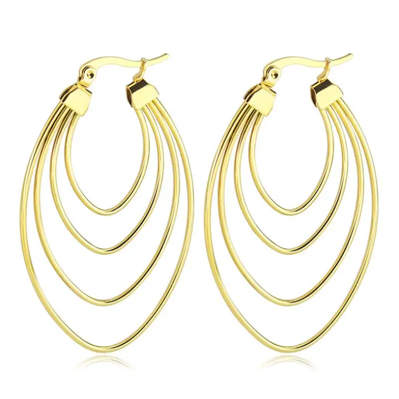 Увеличенные большие серьги кольца модные из титановой стали овальные