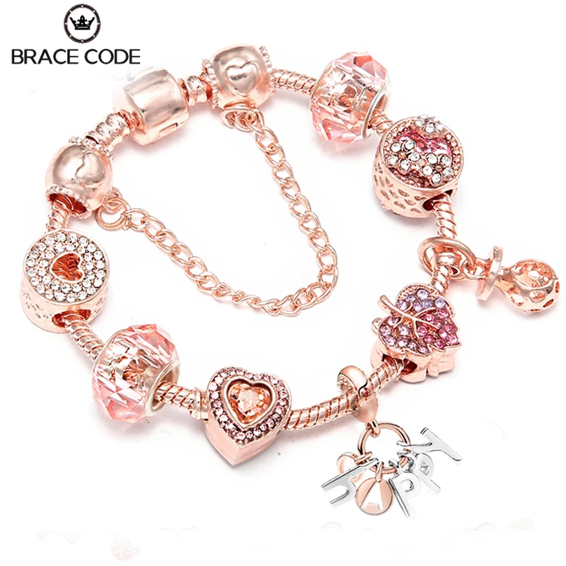 Sony Kifa розовое золото Европейский браслет с короной из бисера подходит тонкий