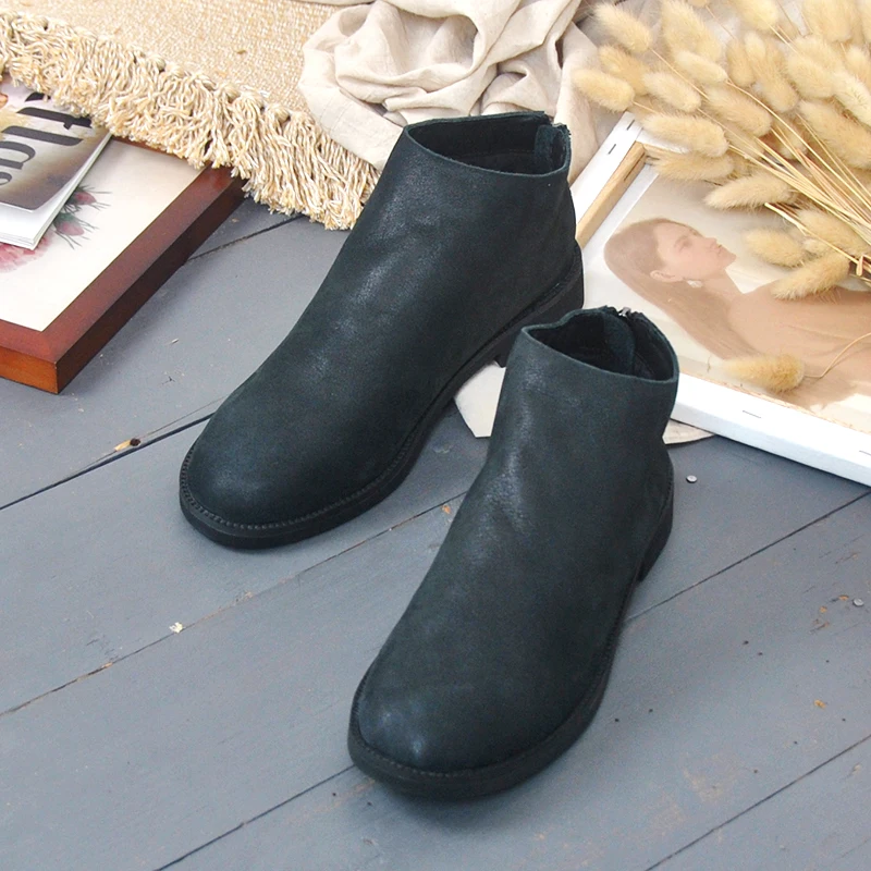 

Leather Short Boots Women Autumn and Winter Fugusen Women's Shoes Round Head Thick Heel Bare Boots with Soft Leather Lining