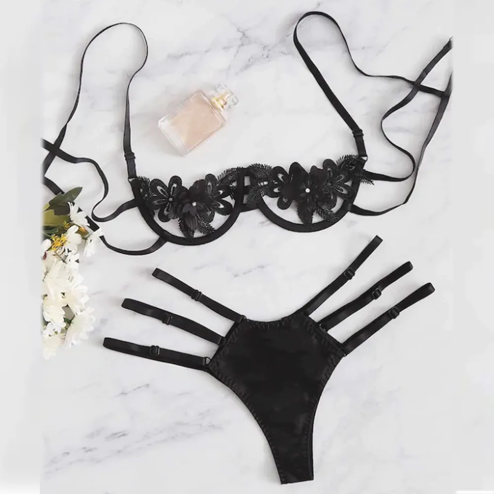 Цветочные кружева эротичный вырез комплект нижнего белья Для женщин близко