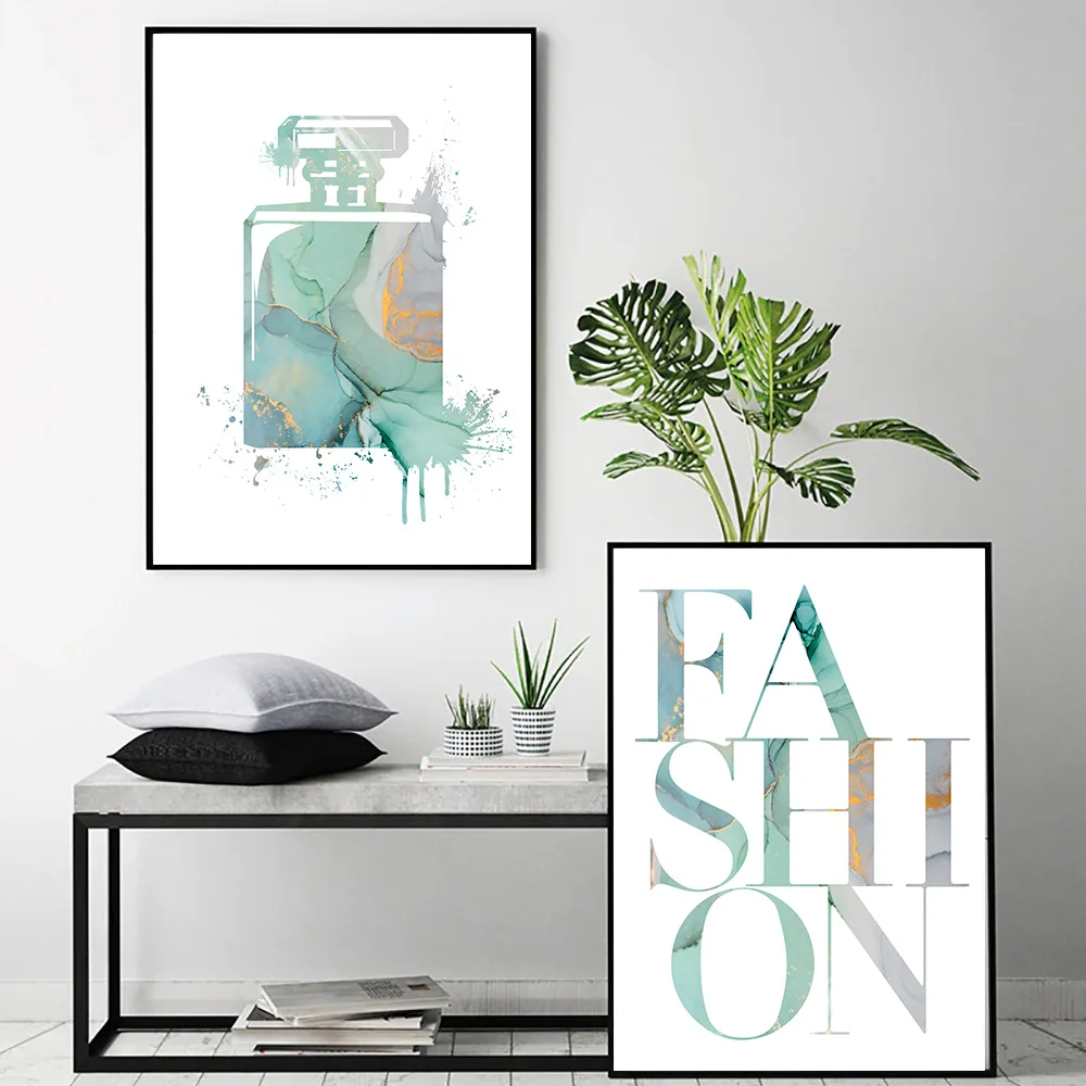 Абстрактный постер с модным принтом настенный зелеными чернилами на спиртовой