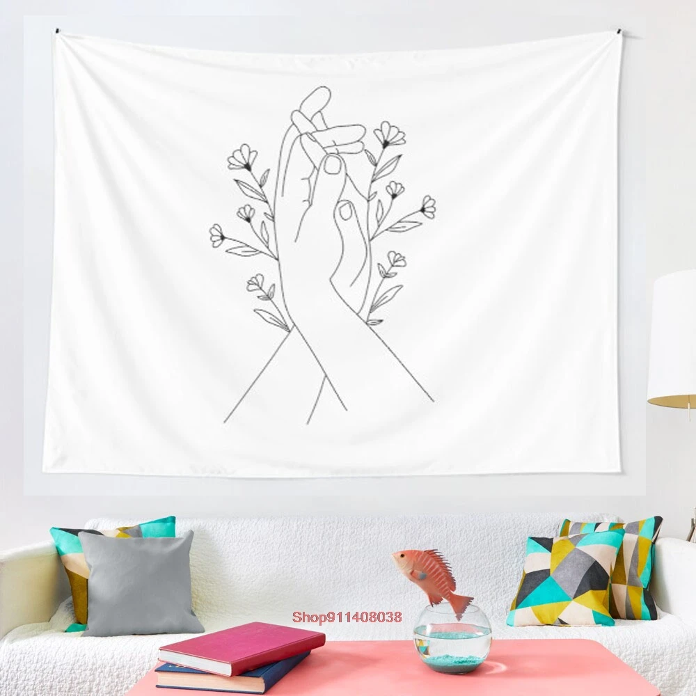 

Hands Holding Flower Minimal Line Art tapestry Blanket Tapestry Bedroom Bedspread Decoration