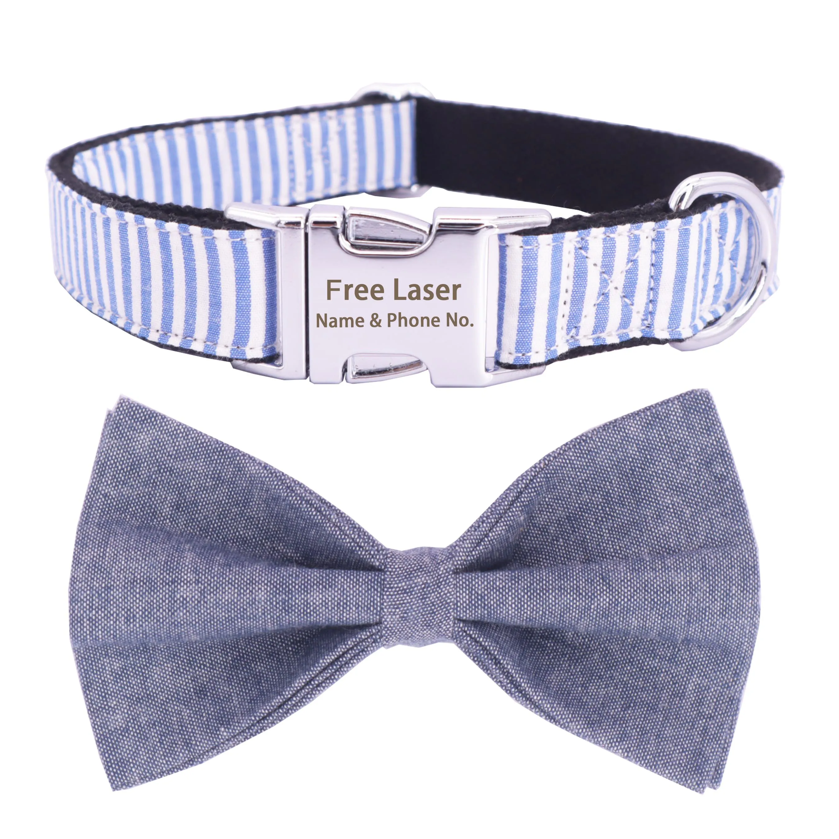 Мужской ошейник в полоску для собак галстук бабочка синий индивидуальный