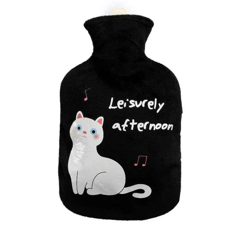 Black-Cat Большая сумка для горячей воды, грелка для рук, зимняя грелка, 1000 мл, контейнер, наполненный водой, резиновая подкладка, грелка для рук - Цвет: Black-Cat