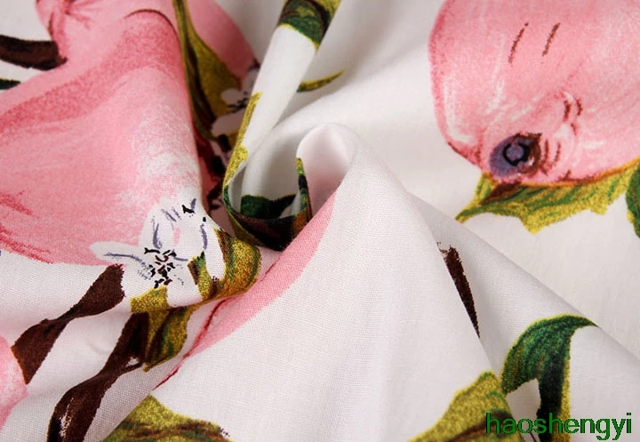 Spring and summer pink lemon printed cotton plain weave handmade diy clothing fabric half price | Fabric