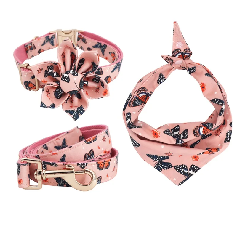 Бабочка девочка ошейник и поводок набор с цветком для больших маленькая собака