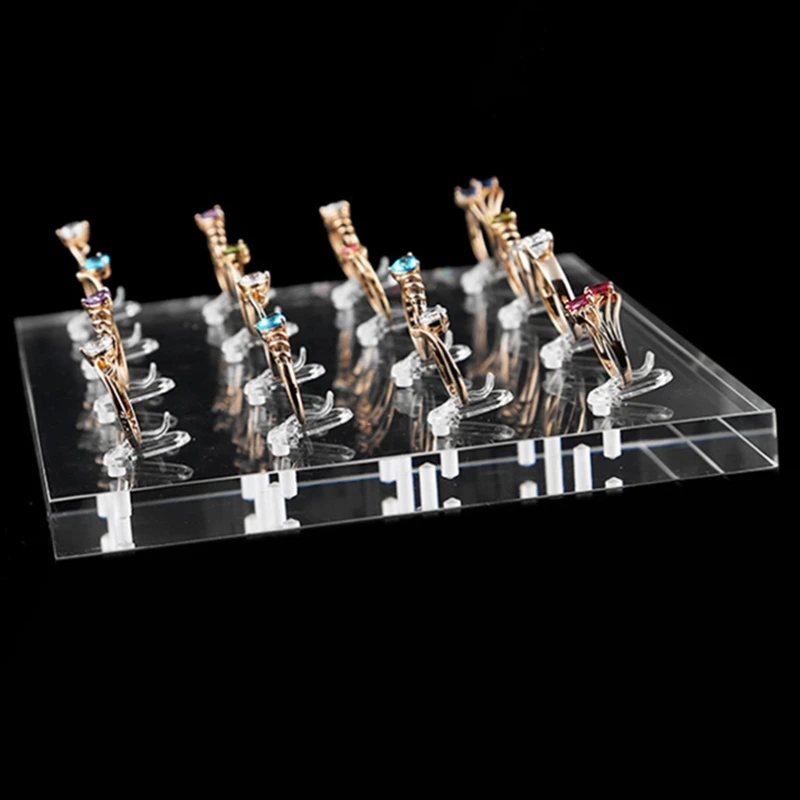 

1x Square Acrylic Ring Holder Ring Display Tray Ring Clips Stands & 2Pcs Hand Model Jewelry Rack Hanging Ring Rack
