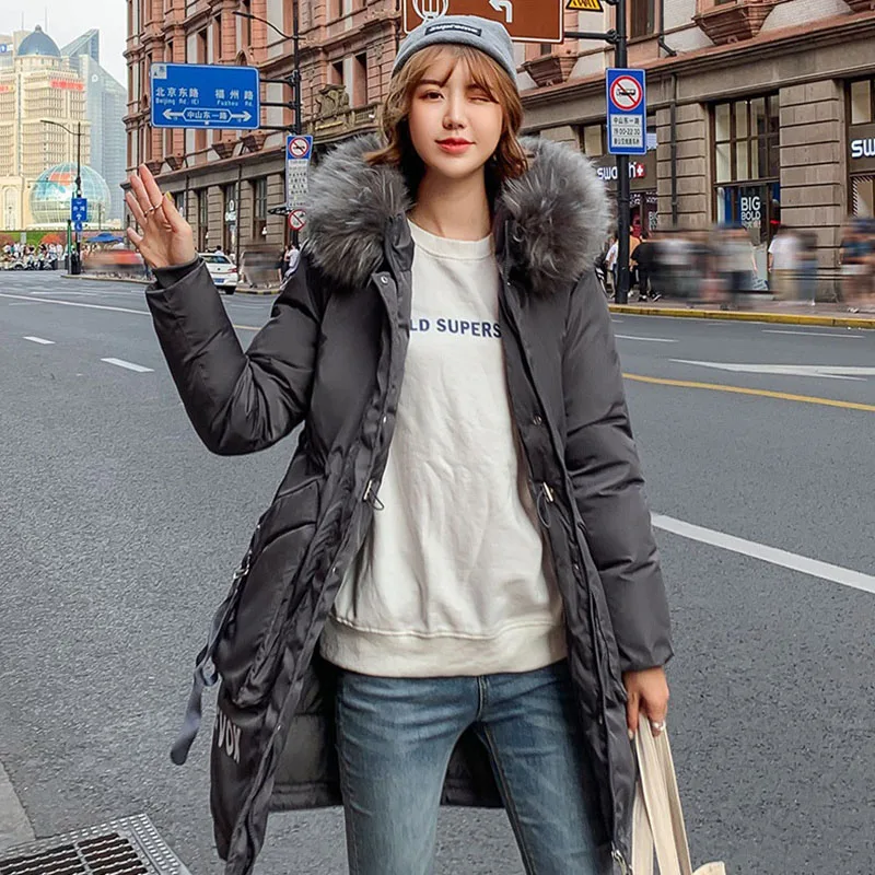 

2020 Winter New Long Paragraph Large Size 3XL Warm Cotton Coat Hooded Fur Collar Thick Cotton Down Cotton Versatile Jacket C57