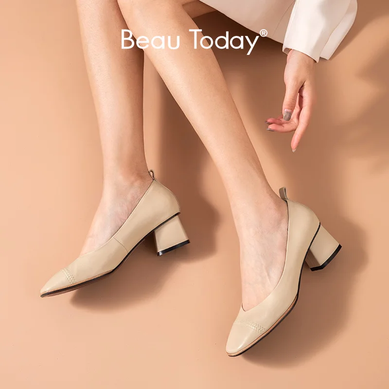 Женские туфли лодочки BeauToday офисные модельные из натуральной телячьей кожи с