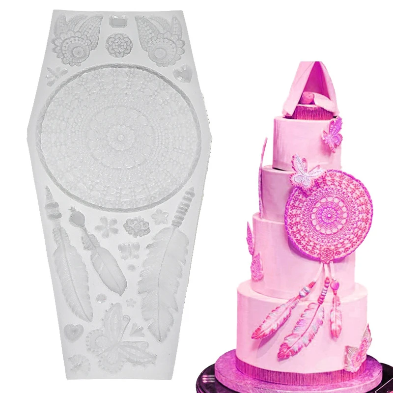 

DIY Fondant Dreamcatcher Silicone Mold Feather Texture Cake Mould Baking Mold