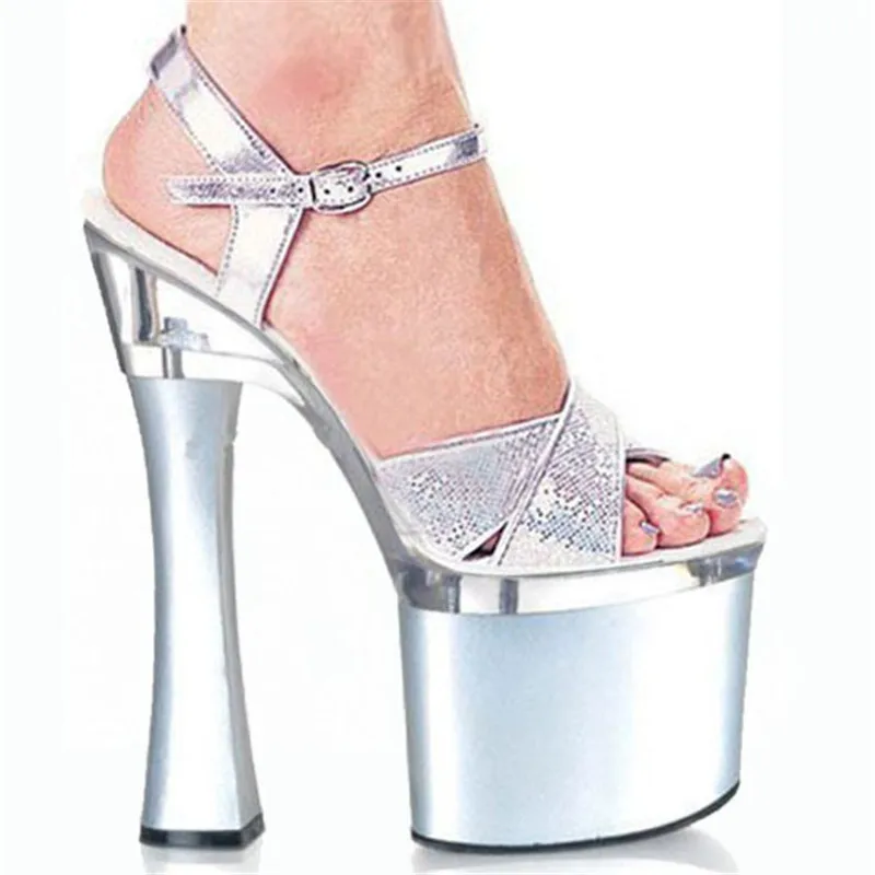 7 inch Comfortable thick heel shoes sexy glitter high-heeled sandals 18cm spool Dance Shoes