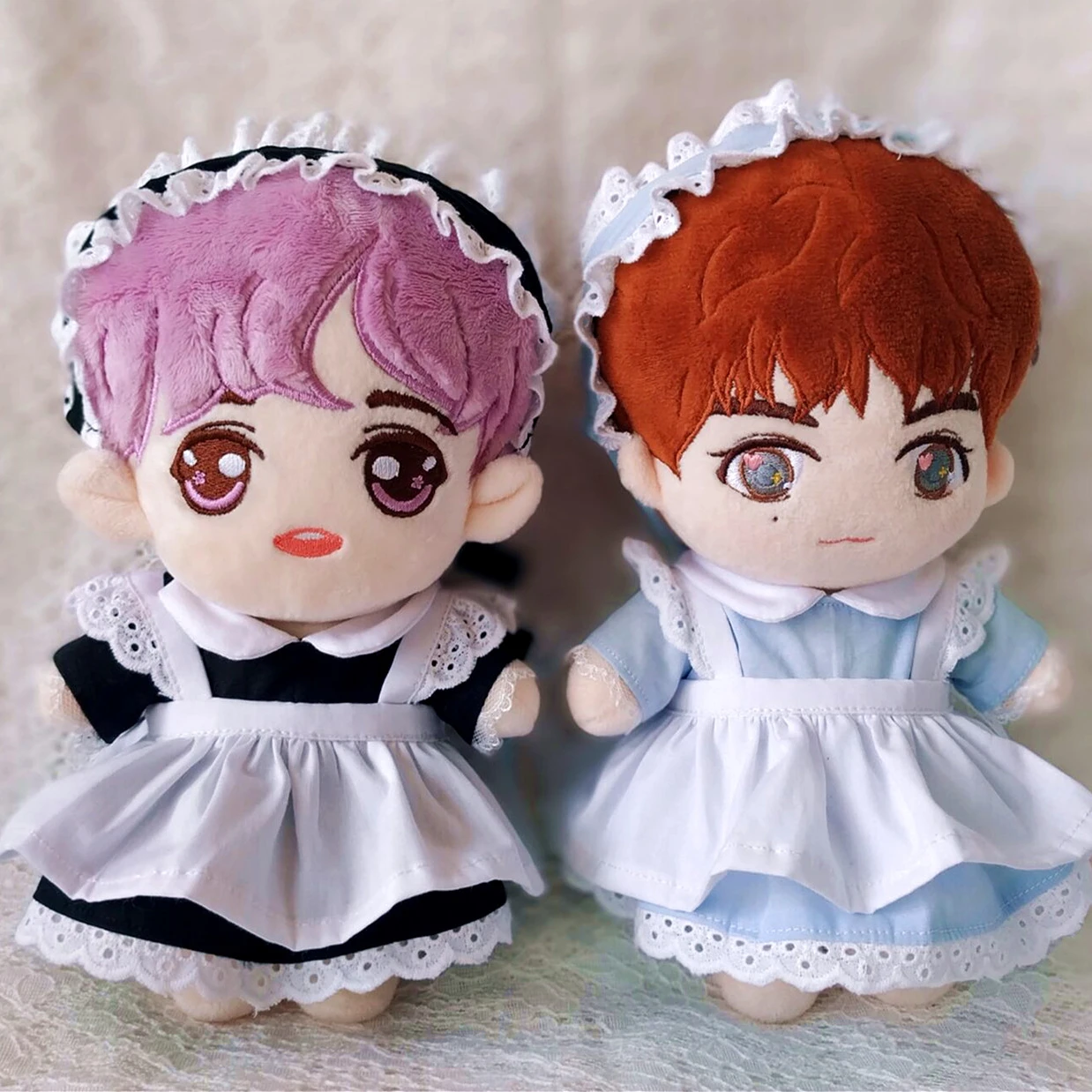 Conjunto de 3 unids/set de ropa de mu&ntilde;eca hecha a mano de 20cm, vestido de sirvienta, diadema, delantal, traje de mu&ntilde;ecas de peluche Kpop, juguetes, accesorios para mu&ntilde;ecas-1