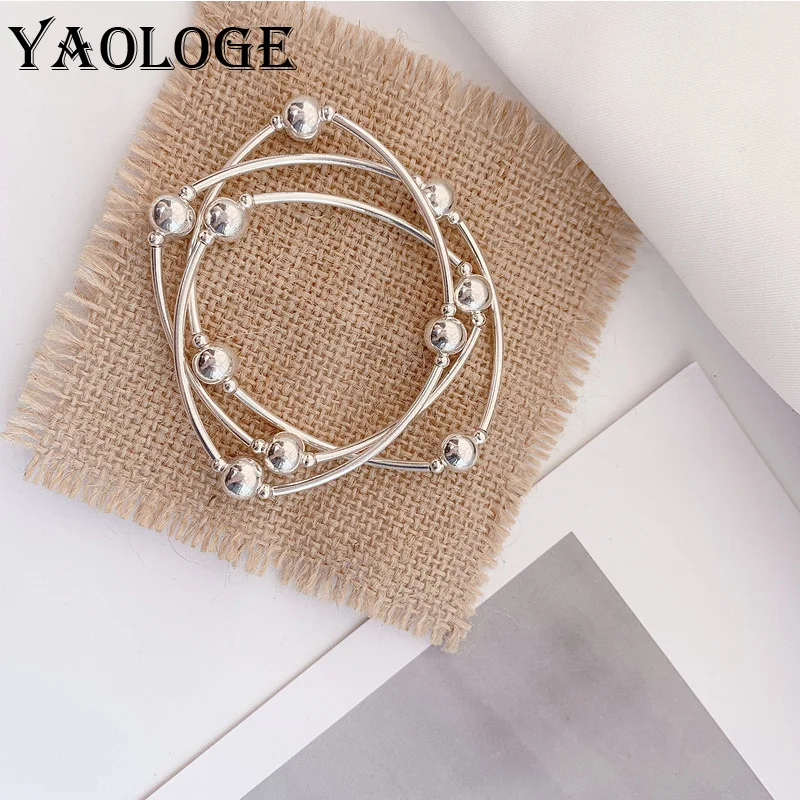 

YAOLOGE 925 Sterling Silver Korean Style Ball Stitching Bracelet Female Retro Fashion Simple Trend Wild Bangle Gift Wholesale