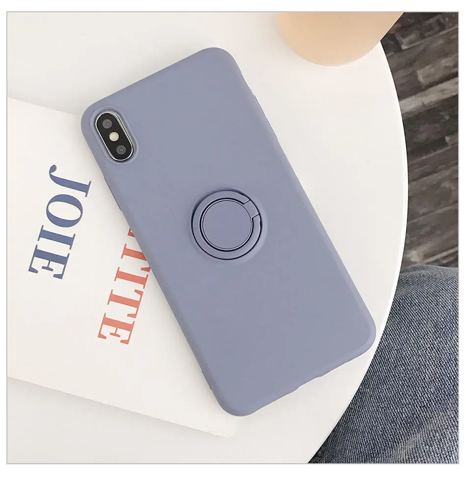 USLION силиконовый сплошной цвет с кольцом для пальцев чехол для iPhone X XS XR Xs Max 6 6S 7 8 Plus Мягкий ТПУ, конфетный цвет задняя крышка